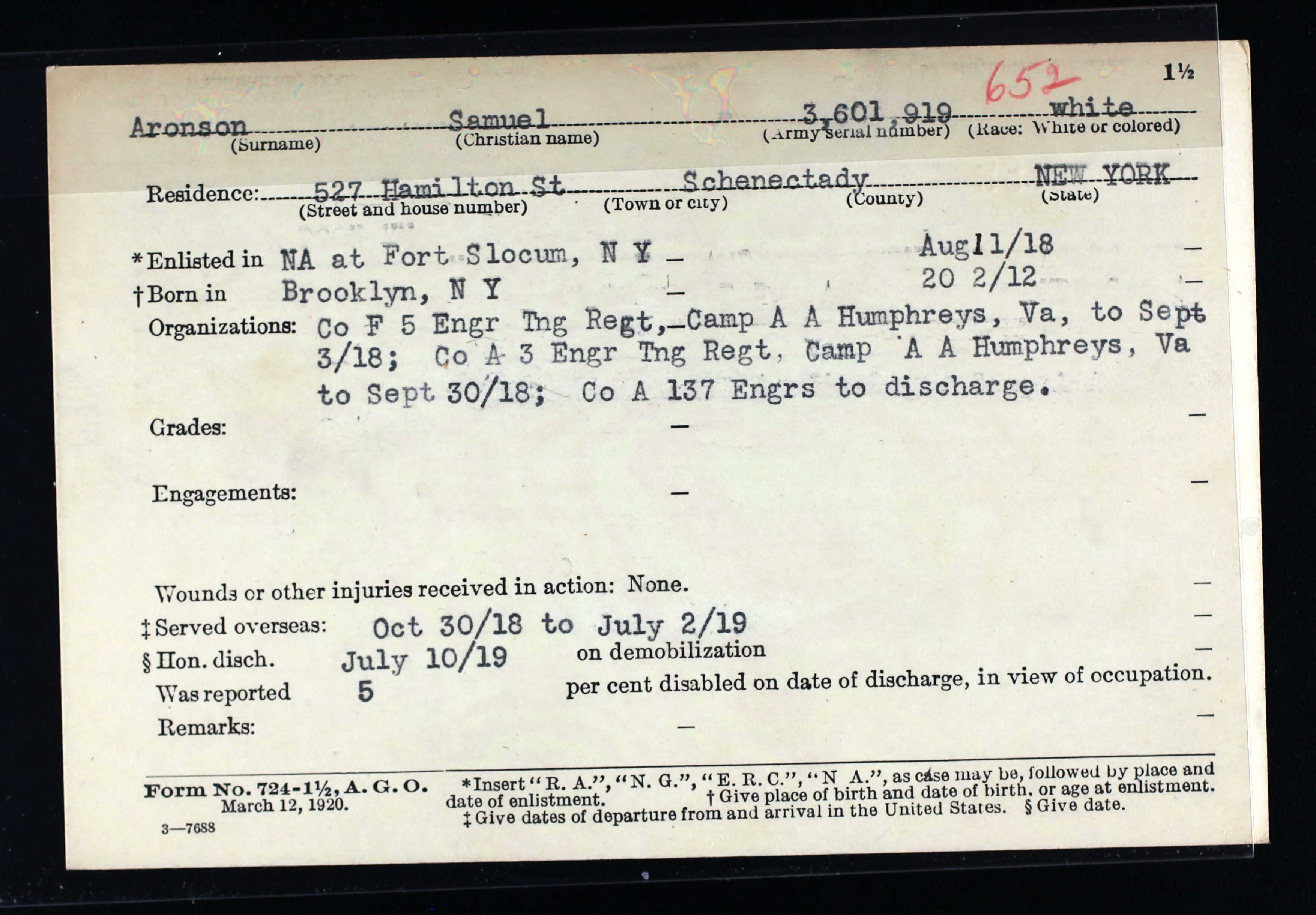 New York, Abstracts of World War I Military Service