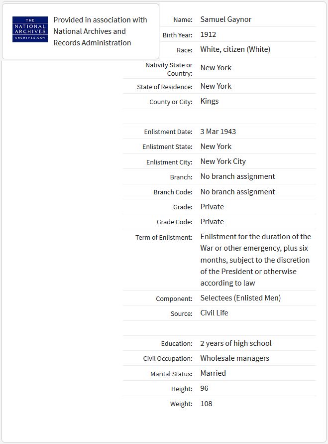 WWII Enlistment Record